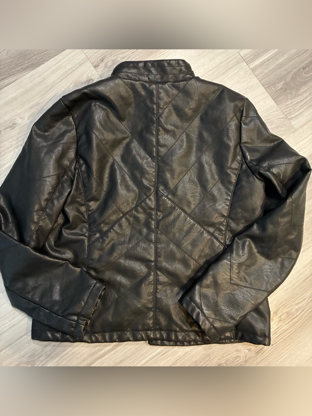 Black Faux Leather Zip Jacket with Gold Hardware - Picture 9 of 9